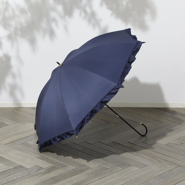 【2024年モデル】遮光 クラシックフリル 長傘 50cm ネイビー（晴雨兼用）