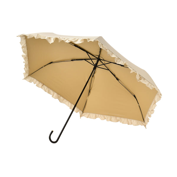 【2024年モデル】遮光 クラシックフリル 折りたたみ傘 50cm ベージュ（晴雨兼用）