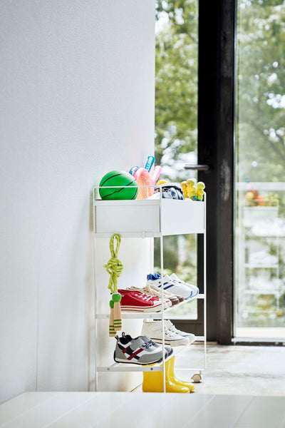 タワー キャスター付き玄関収納ラック ホワイト